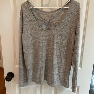 NWOT Gap size medium black/white marled athleisure top with cross cross back